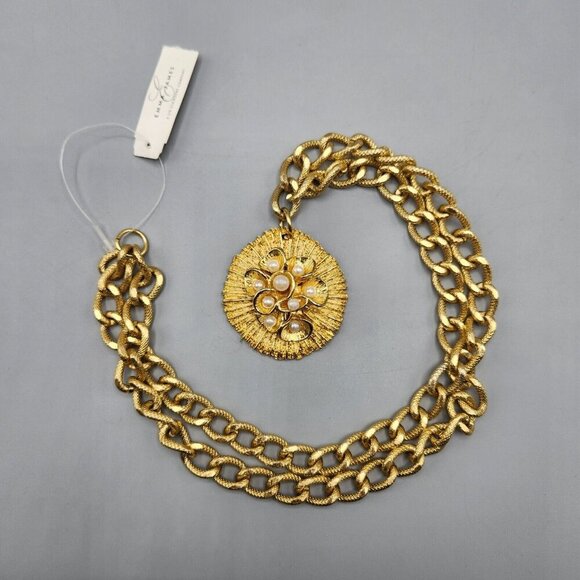 Emma James Sunburst Flower Necklace Liz Claiborne Gold Tone Curb Chain NWT - Picture 7 of 9